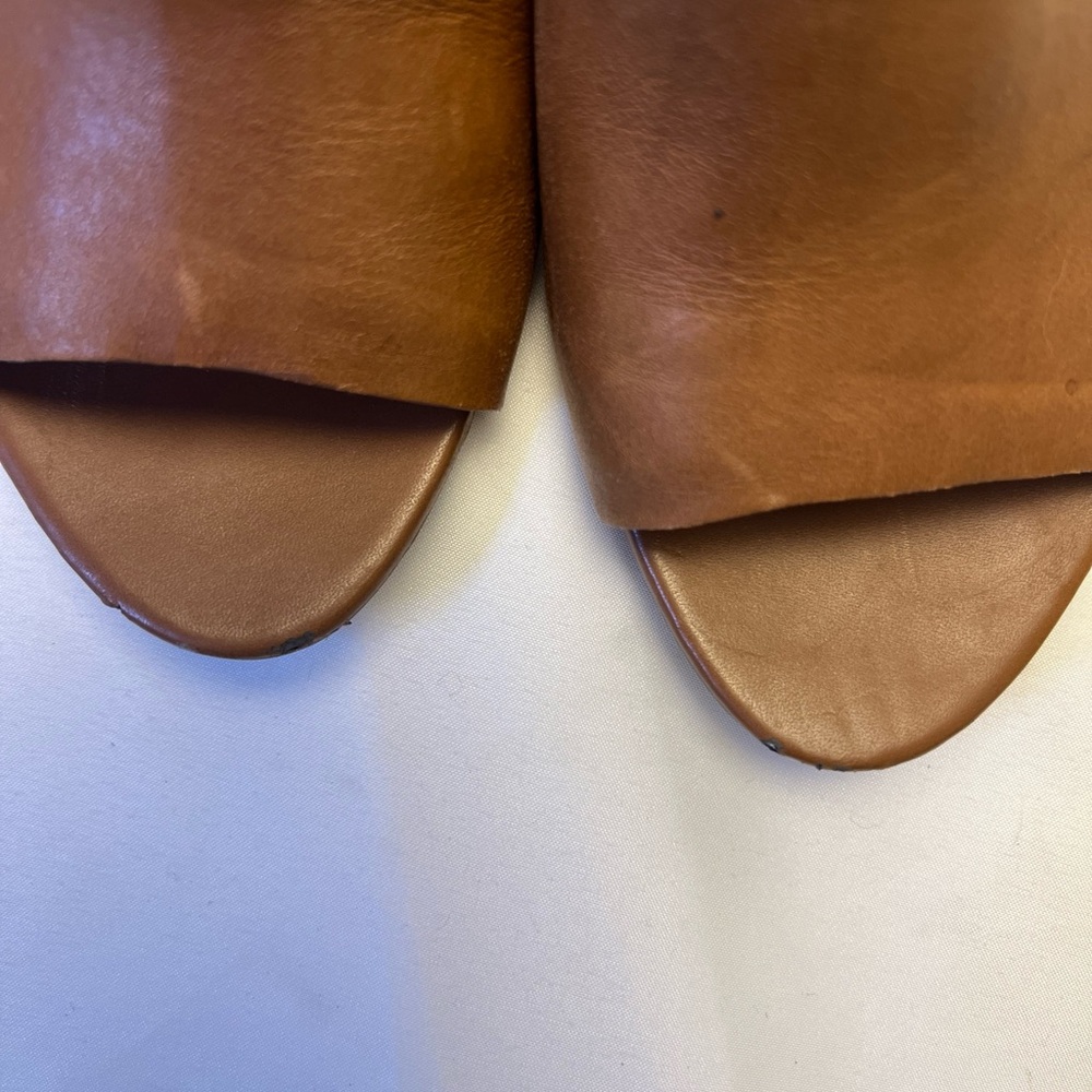 Franco Sarto Heels Women 9.5 M Quatrain Brown Leather Peep Toe Black Slingback - Picture 3 of 9